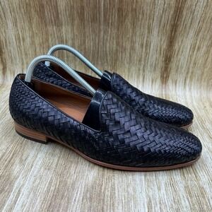 Taft‎ The Monaco Loafers Men's Size 8 EU 41 Black Woven Leather Dress Shoes